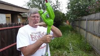 Greenworks Gmax Hedge Trimmer used as a field weed cutter.