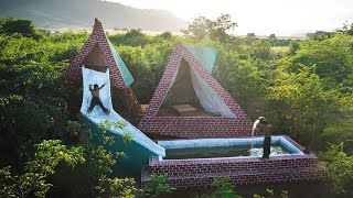 How to build a mud house , swimming pool and water slide by hand