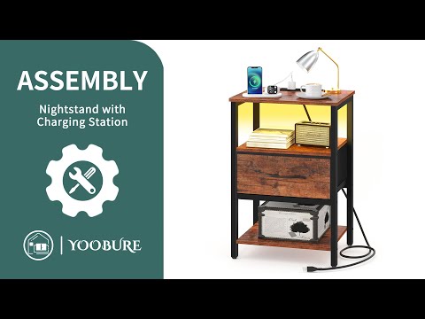 ️Yoobure Nightstand with Charging Station, LED Night Stand with Adjustable Drawer Assembly Video