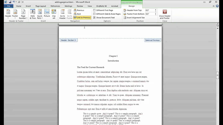 Word for Dissertations: Adding Page Numbers