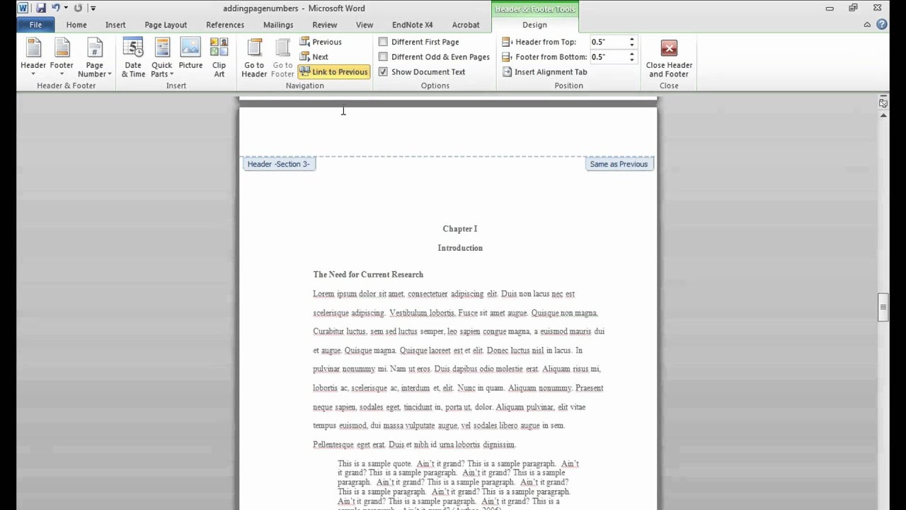 how to number pages in your thesis with word