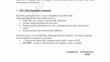 BCA Sem - 3 RDBMS using ORACLE - SQL Plus, SQL Plus Formatting Commands