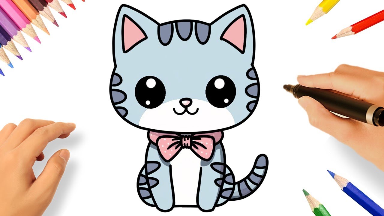 COMO DIBUJAR UN GATO KAWAII - dibujos kawaii faciles - Aprende a dibujar un  gatito facil 