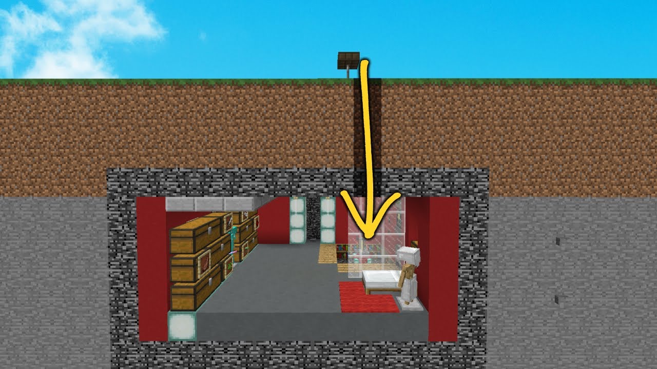 Подземный дом в майнкрафте схема
