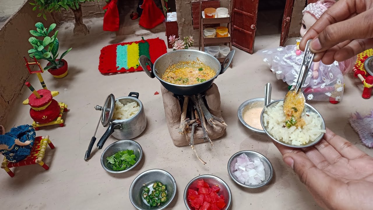 Miniature tadka pyaz rayta+jeera rice | tadka rayta rice | Chhota Rashoighar | mini food |