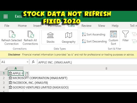Stock Data In Microsoft Excel 365 Not Refreshing Fixed Youtube