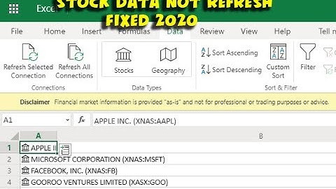 stock data in Microsoft excel 365 not refreshing Fixed 2020