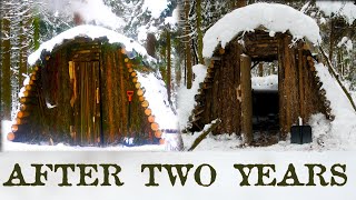 What happened to the forest SHELTER after 2 years? | Lots of snow at BUSHCRAFT CAMP | Cooking prawns