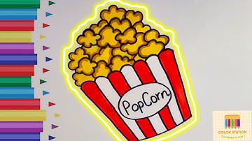 How To Draw Funny Popcorn | How to Draw a Cute Popcorn Box Easy for Kids