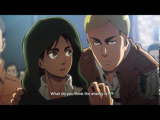 Attack on Titan: Erwin asks Eren who the enemy is class=