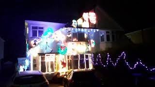 Christmas lights around windows  of house  in shooters hill . had to stop and film ,for you  all