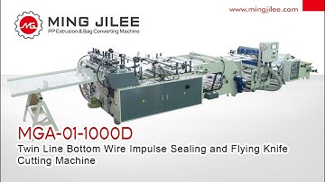 Twin lines Bottom Bag impulse sealing and flying knife cutting machine, MGA-01-1000D