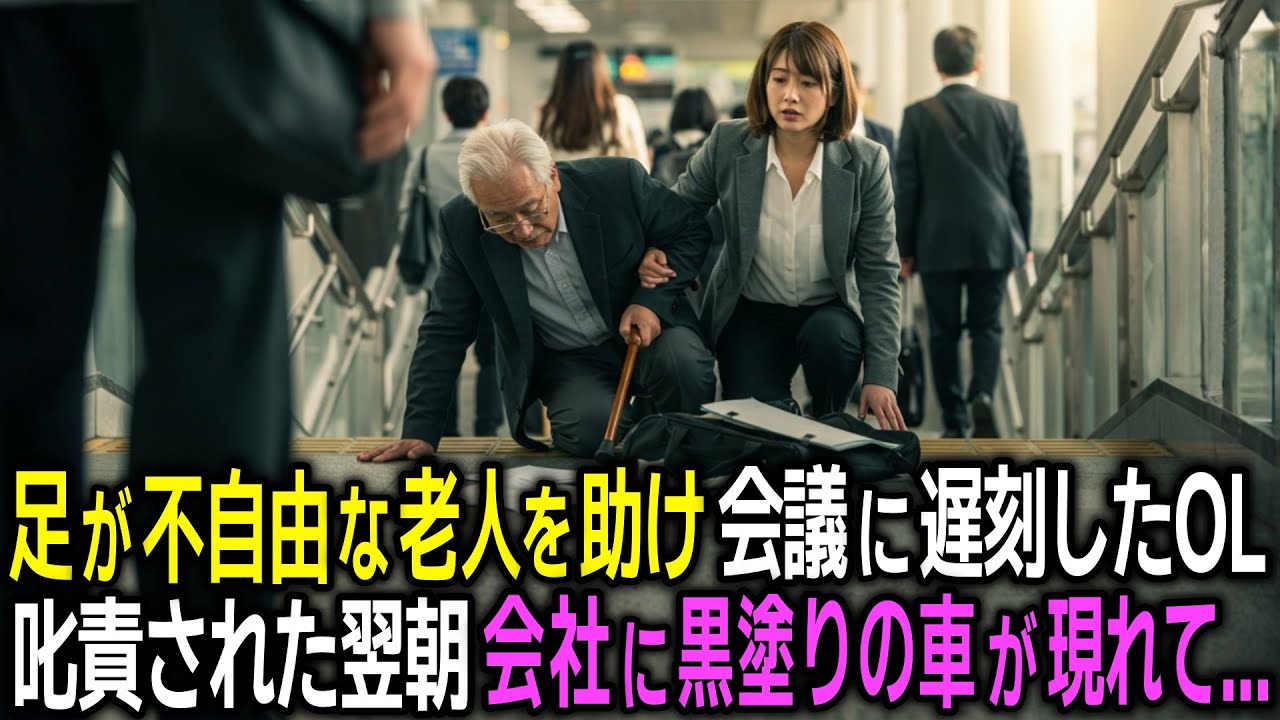 足が不自由な老人を助け、会議に遅刻したOL―叱責された翌朝、会社に黒塗りの高級車が現れて・・・