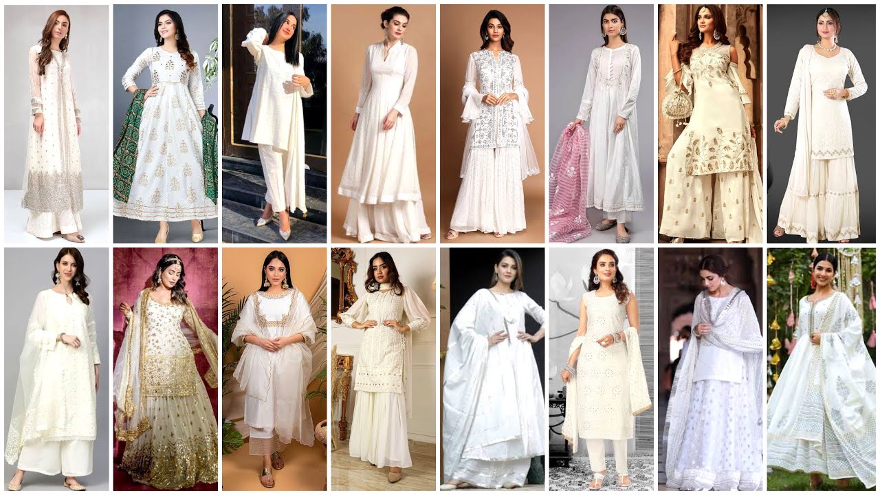 🤍 White Colour Combination Suits idea Latest White Colour Dress