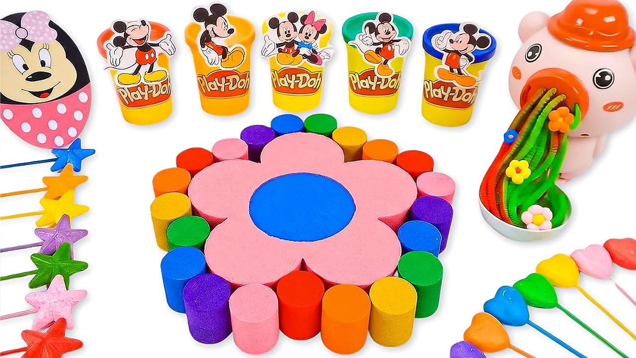 ASMR How to Make Rainbow Slime Flower Play-Doh & Cutting Noodles with Kinetic Sand🌈Satisfying Video