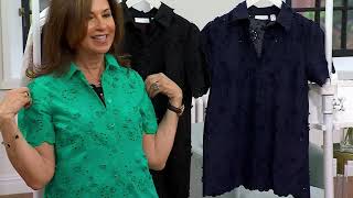 Susan Graver PURE Eyelet Applique Button Front Shirt on QVC
