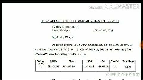 HPSSC Waiting Panel Result for the Post of Drawing Master ( Post Code - 637 ) For Next Candidates !