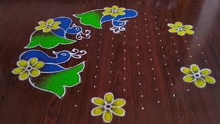 Sankarthi chukkala muggulu 15×8 Dot's.. beautiful peacocks Rangoli