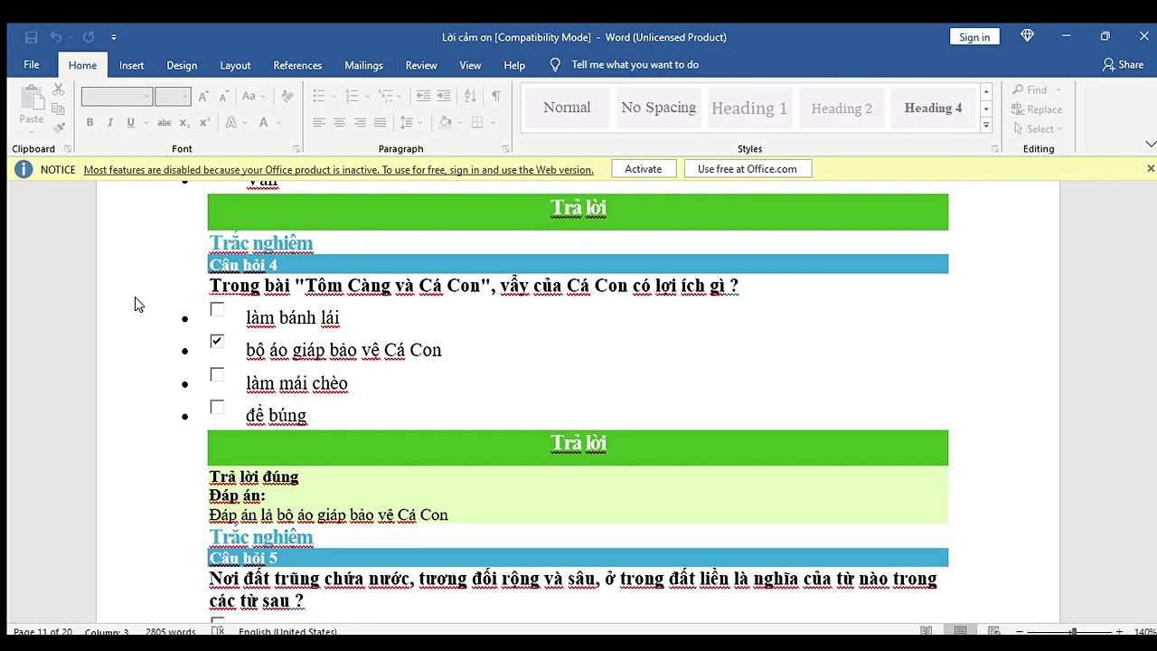Lời cảm ơn Compatibility Mode   Word Unlicensed Product 2021 12 11 21 37 10