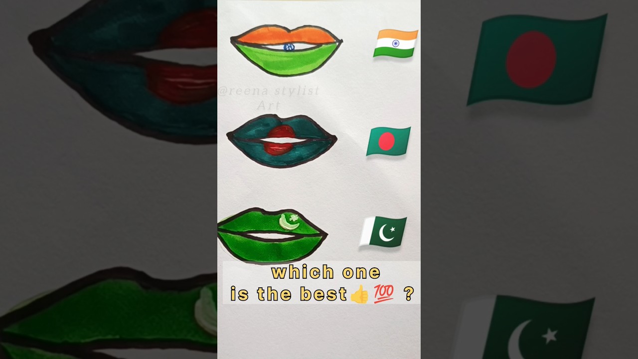 🇮🇳 vs 🇧🇩 vs 🇵🇰 || flag drawing on lips 👄😱 