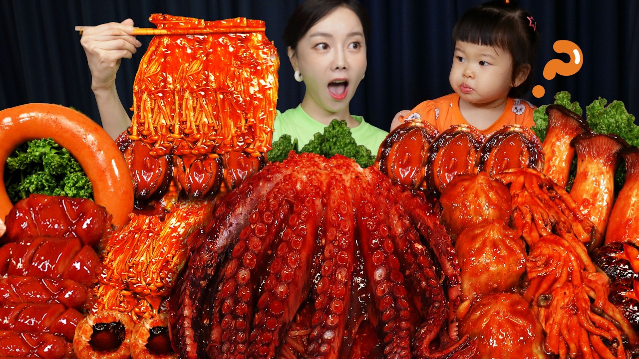 [Mukbang ASMR] Spicy 🔥 Octopus Seafood Boil & Enoki Mushrooms Kielbasa Sausages Recipe Miso Ssoyoung