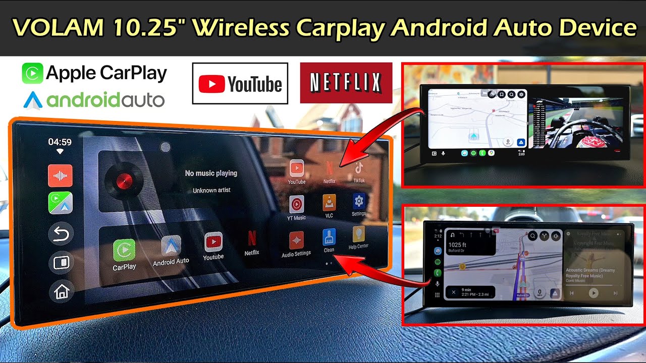 VOLAM 10.25” Wireless Android Auto Carplay Device | Netflix