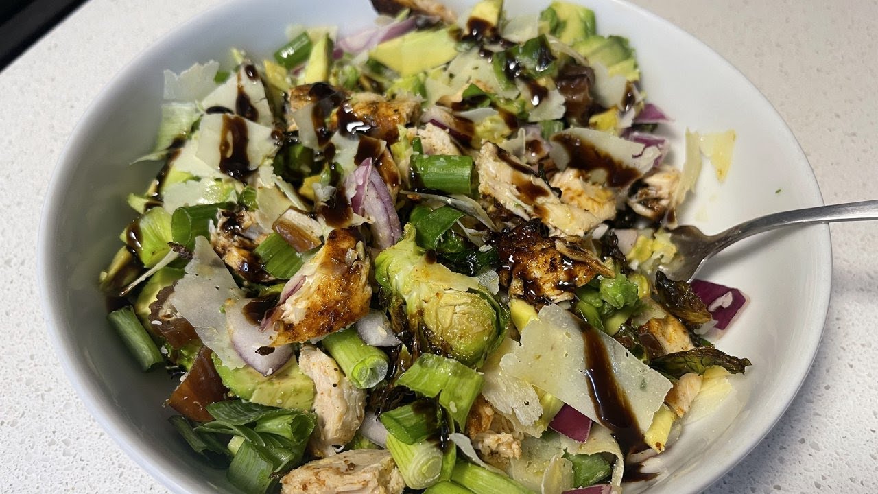 How to Make Air Fryer Salad with Marinated Chicken and Shaved Brussels Sprouts