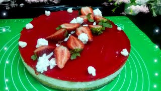 طريقه عمل تشيز كيك بالفراوله cheese cake بدون فرن ولا بيض ❤❤