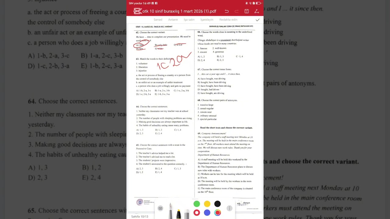 1 MART 10 SİNİF OTK BURAXILIŞ İZAH