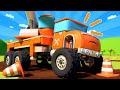 Pretend play working with construction vehicles ! Monster Trucks Cartoon for Children - Monster Town