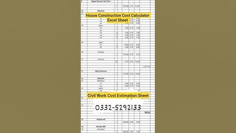 House Construction Cost Calculator Excel Sheet | #Excel #cost #estimation #construction #shorts #yt