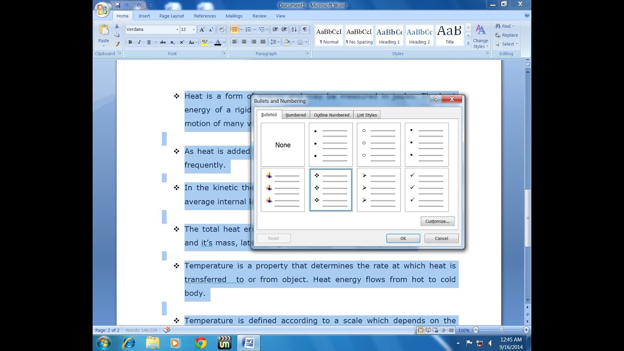 key command for bullets in word