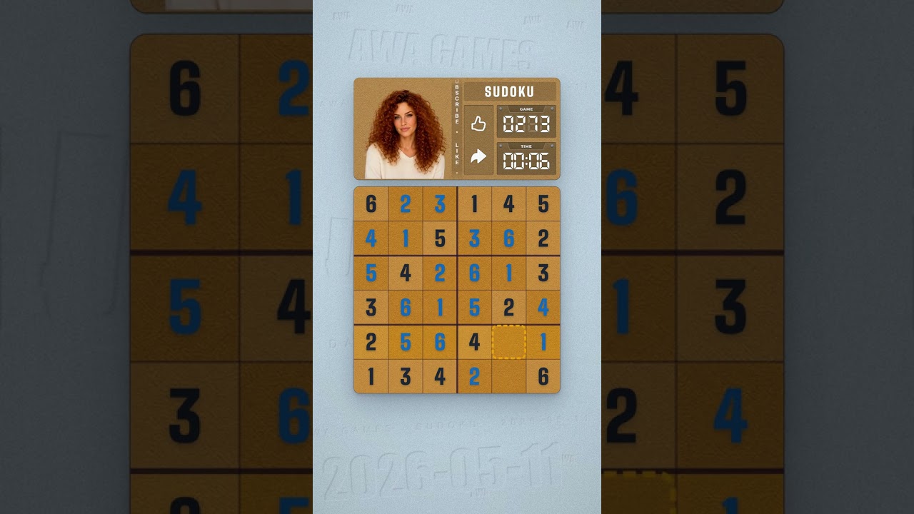 LinkedIn Mini Sudoku #273 solved board for May 11, 2026, 6x6 grid