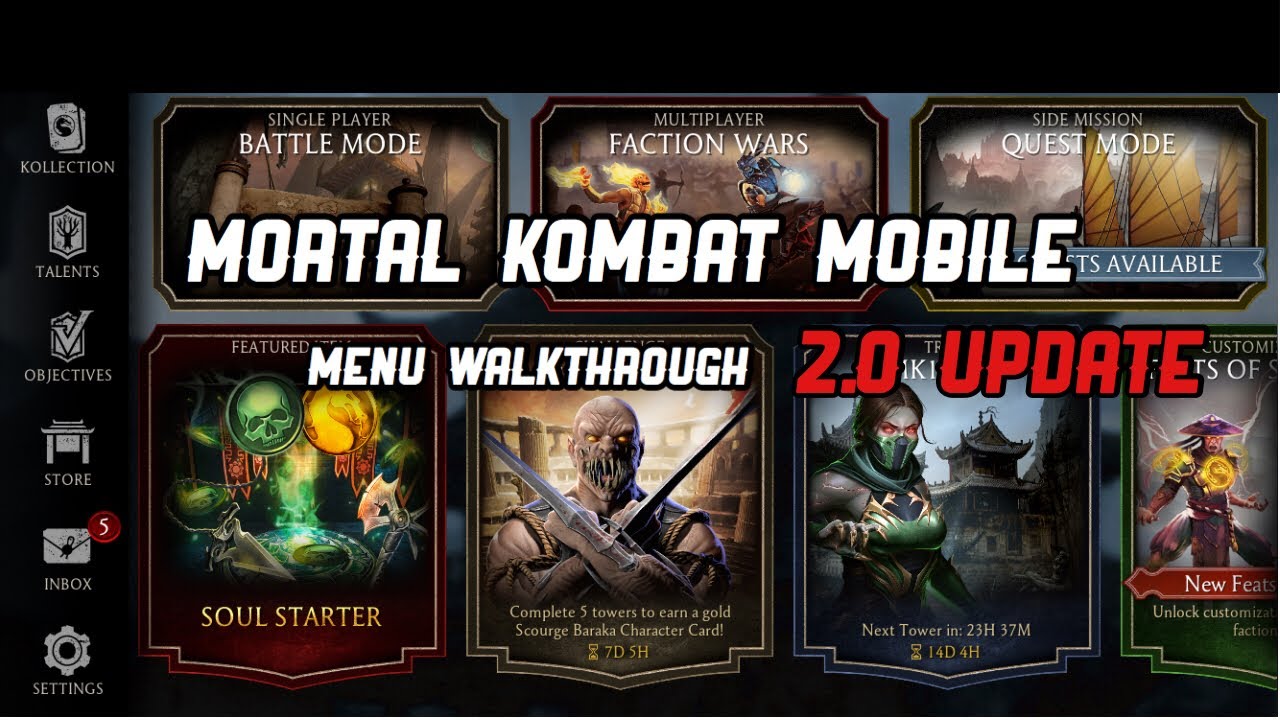 Mortal Kombat Mobile 2.0 UPDATE IS HERE Menu Walkthrough YouTube