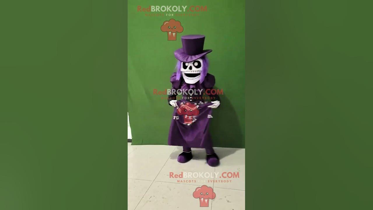 Skeleton-themed REDBROKOLY mascot dressed in purple outfit - gothic ...