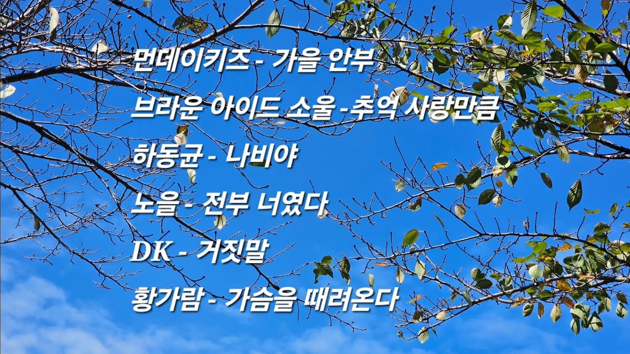 🍂 가을 감성 🍂  픽한 노래 (개취♡) 먼데이키즈☆브라운 아이드 소울☆하동균☆노을☆DK☆황가람 