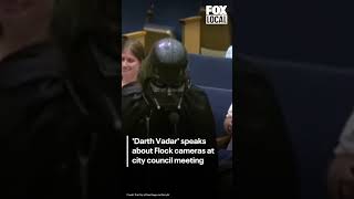 Man dressed as Darth Vader speaks on Flock cameras