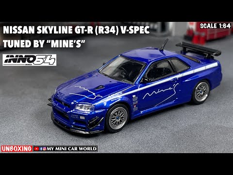 INNO64 1:64 Nissan GT-R R34 V-Spec Tuned By MINE'S – Modellino Diecast Blu, Edizione 2024