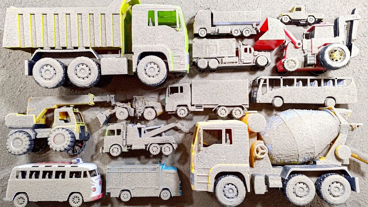 Temukan Mobil Mainan Terkubur dan Membersihkan Truk Besar Dumptruk, Truk Molen Besar, Traktor Besar