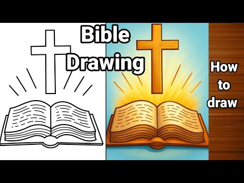 Bible drawing / How to draw Bible / easy Holy cross drawing / Bible and Holy cross drawing 