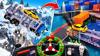This Car Transport Went COMPLETELY WRONG! 😱💥 Extreme Snow Cliff & Crazy Truck Crash! screenshot 4
