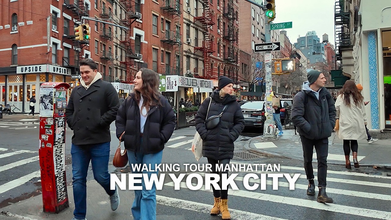 New York Manhattan Winter Walk, Broadway, City Hall, Wall Street, Greenwich Village, 5th Avenue, 4K