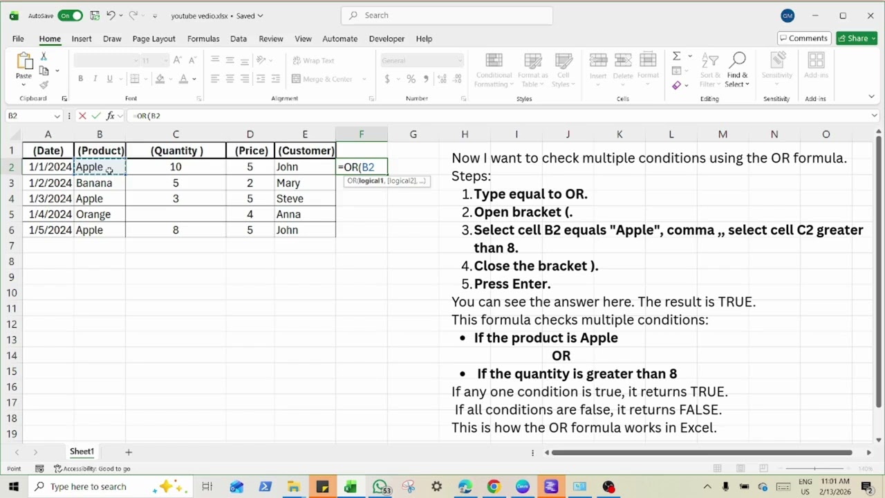 👉 How to Use OR Formula in Excel | Beginner Friendly Tutorial