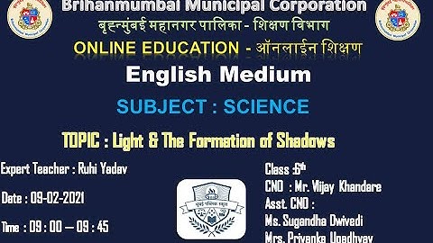 SCIENCE / 6th Std / LIGHT & THE FORMATION OF SHADOWS / 09.02.21