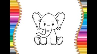 How to Draw Elephant and Coloring for Kids