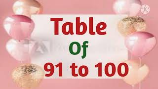 Table of 91 to 100 / Maltiplication table 91 to 100 / pahade 91 to 100 in English