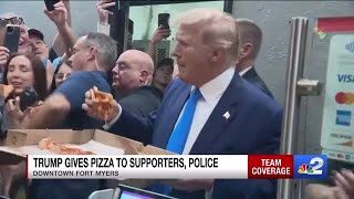 Donald Trump visits Downtown House of Pizza, gives slices to supporters