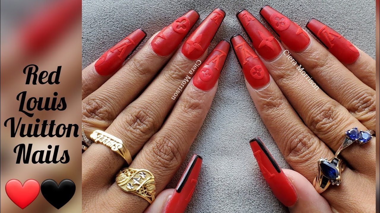 Red on Red Embossed Louis Vuitton Nails