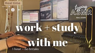 1 HOUR WORK & STUDY WITH ME | Background Noise, Keyboard Typing ASMR, No Music, No Breaks