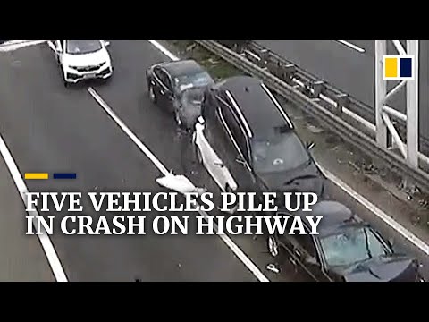 Five vehicles pile up in crash on highway in China
